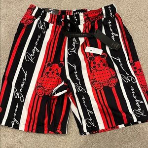 Reason Men's Red and Black Graphic Swim Shorts
